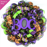Purple Boo Halloween Door Wreaths | Orange Black Mesh Wreath - Pink Door Wreaths