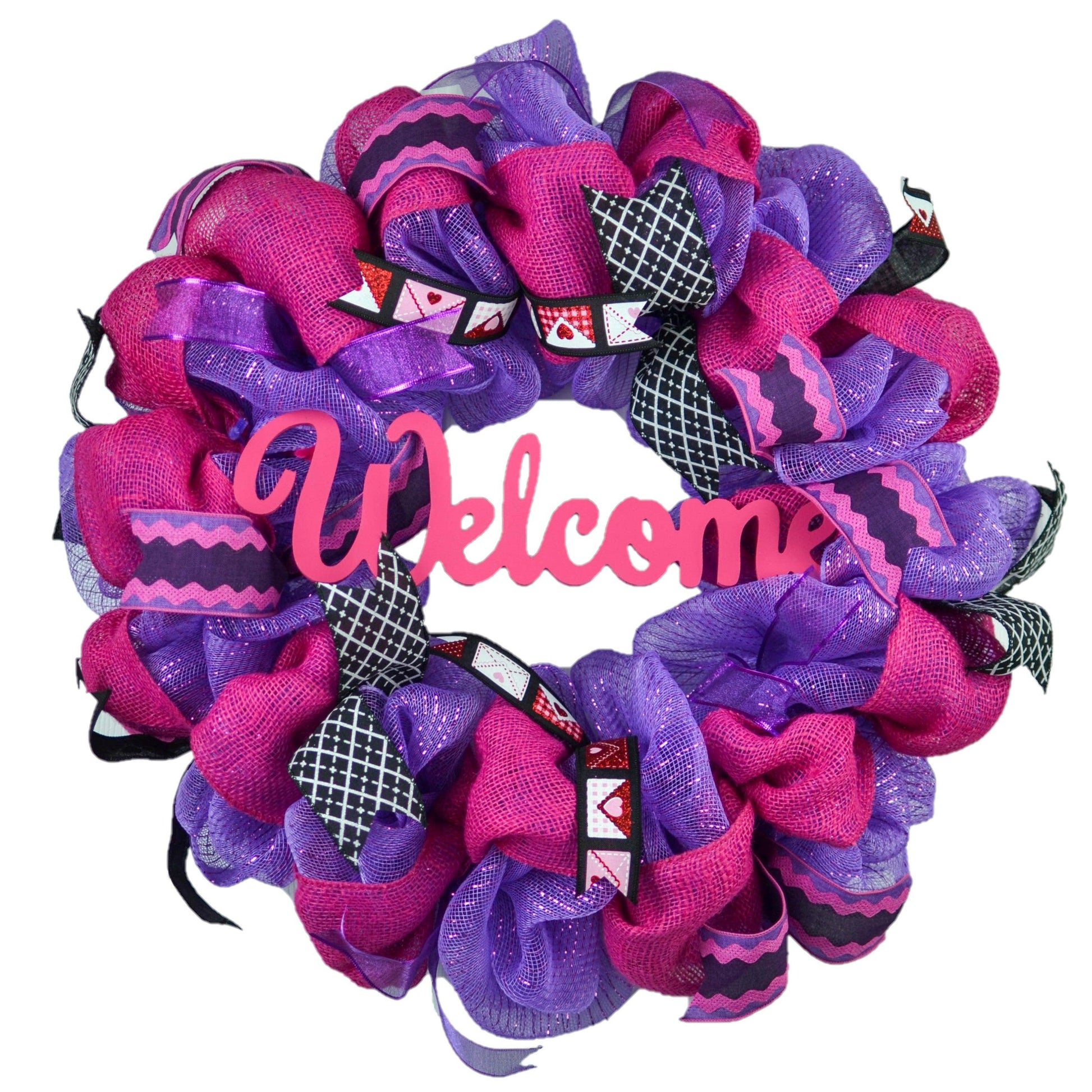 Purple Valentine's Day Wreath - Valentines Mesh Door Decor - Pink Door Wreaths