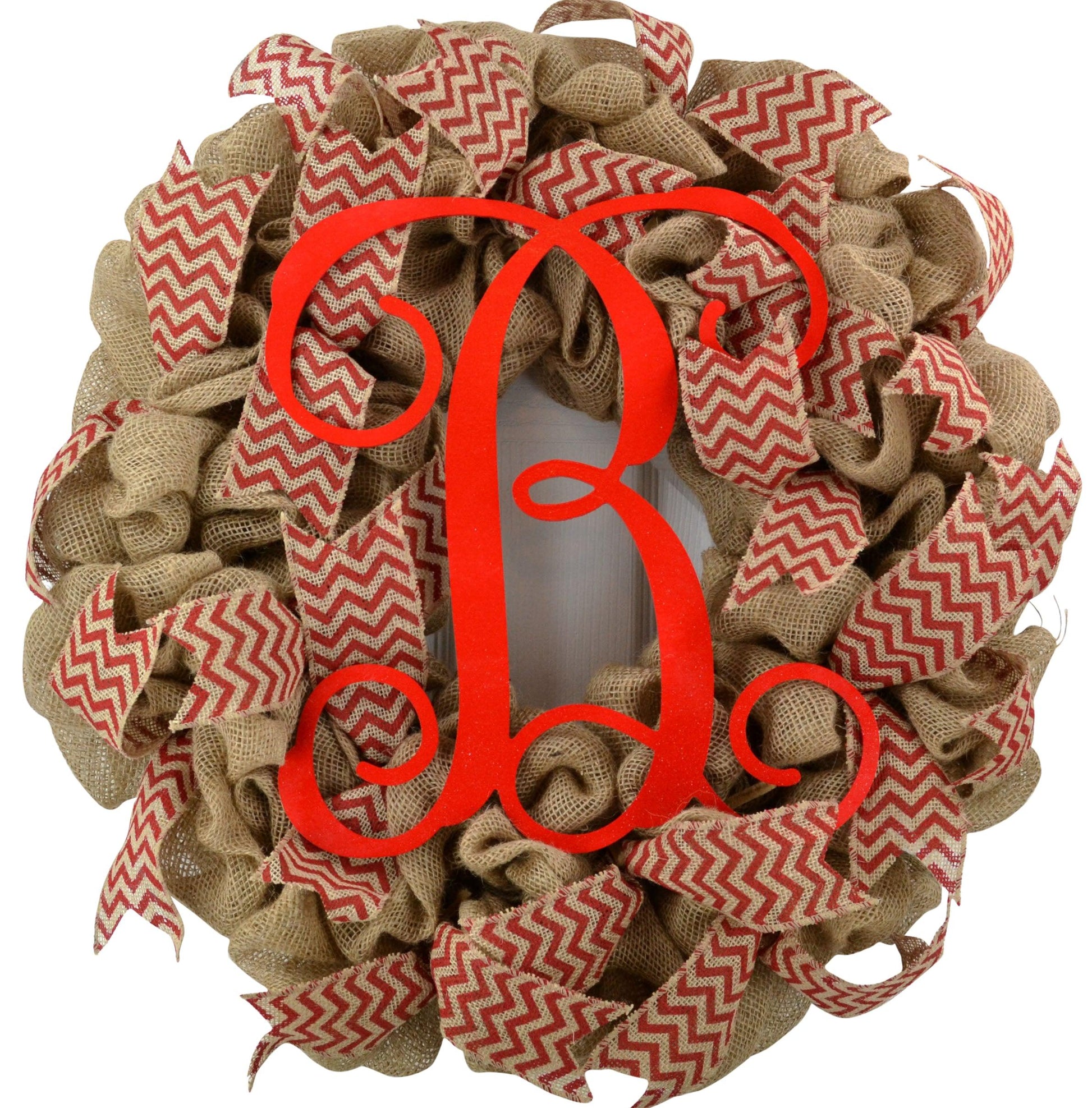 Red Chevron Burlap Monogram wreath | LOTS of colors!! - Pink Door Wreaths