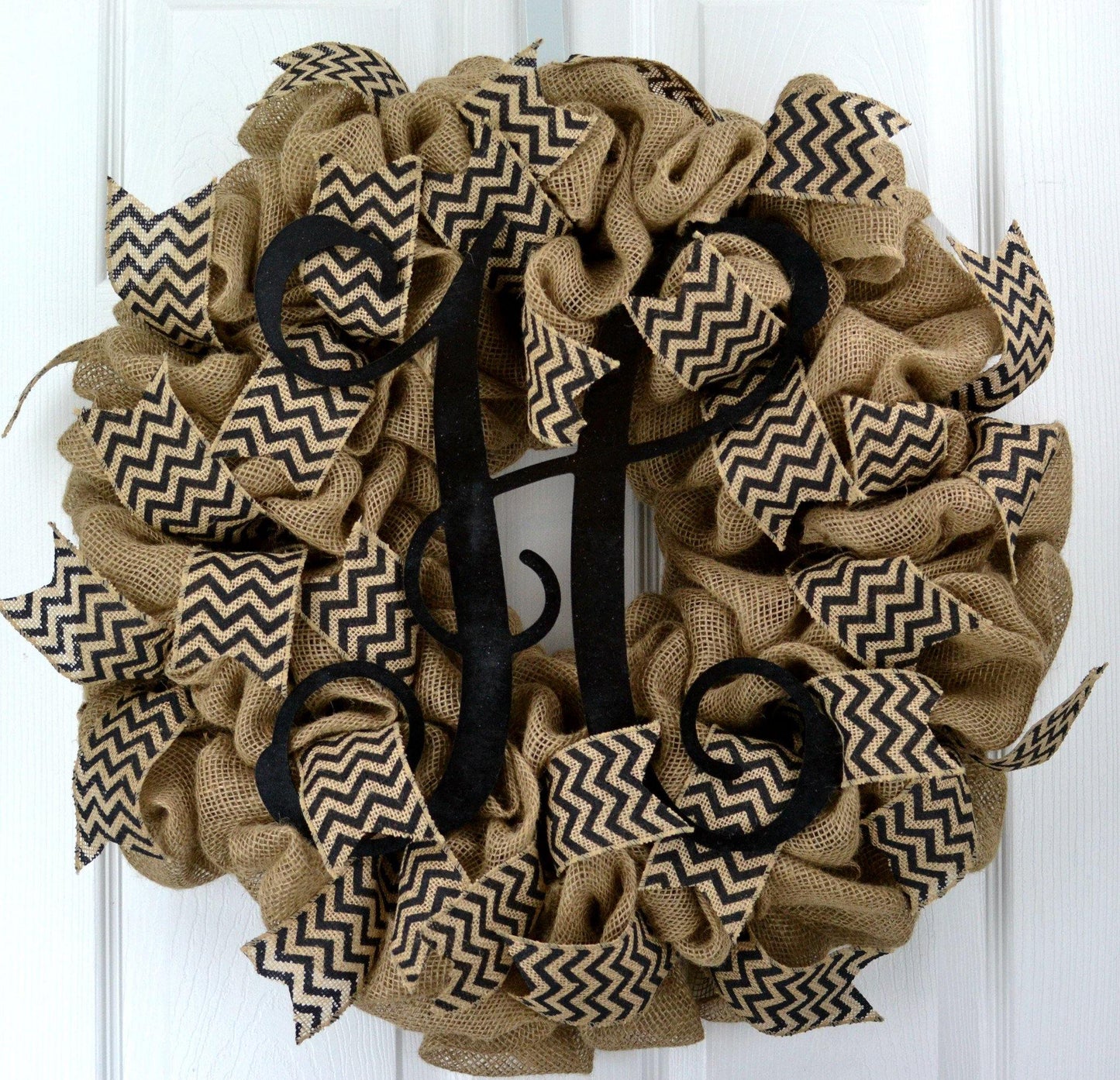 Green Chevron Burlap Monogram wreath | LOTS of colors!! - Pink Door Wreaths