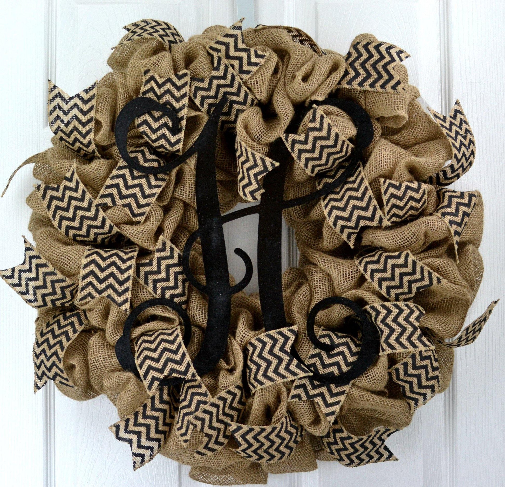 Green Chevron Burlap Monogram wreath | LOTS of colors!! - Pink Door Wreaths