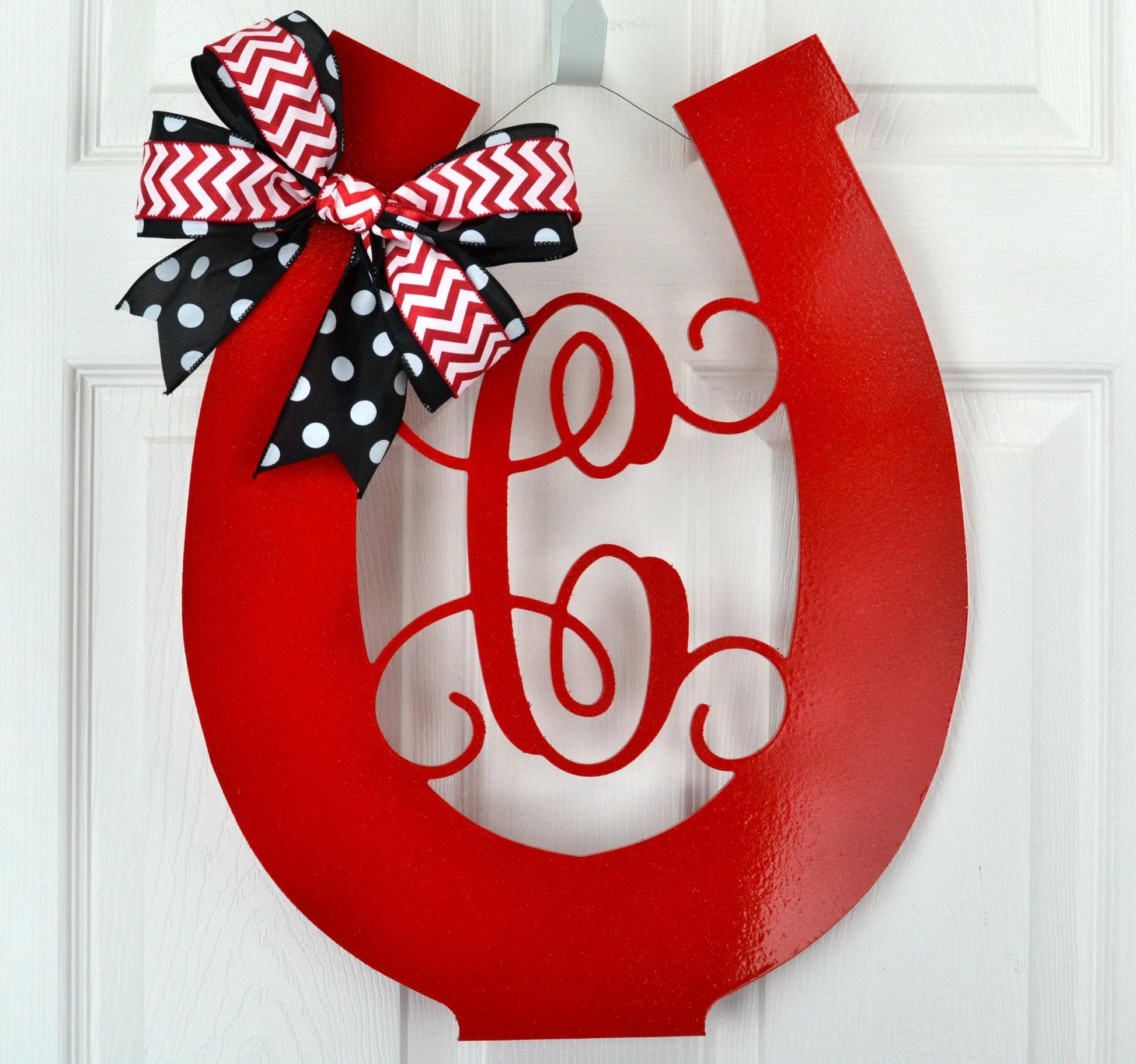 Red Kentucky Derby Party Monogram Door Hanger Horseshoe