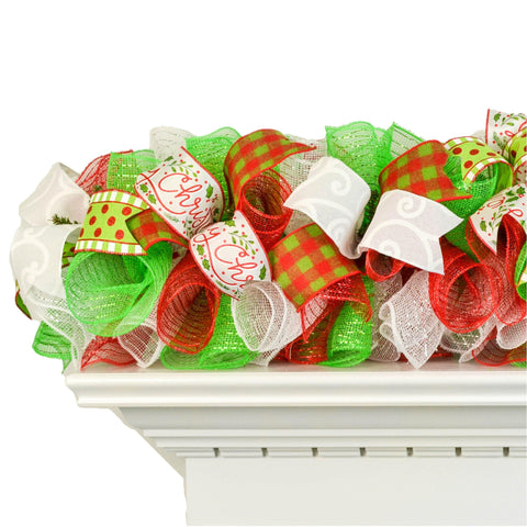 Red Lime Green White Christmas Garland for Staircase or Mantle - Over Door Swag Decor - Pink Door Wreaths