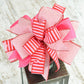 Red Pink Vday Valentine's Day Lantern Wreath Bow - Burlap Wreath Embellishment for Making Your Own - Layered Full Handmade Farmhouse Already Made - Pink Door Wreaths