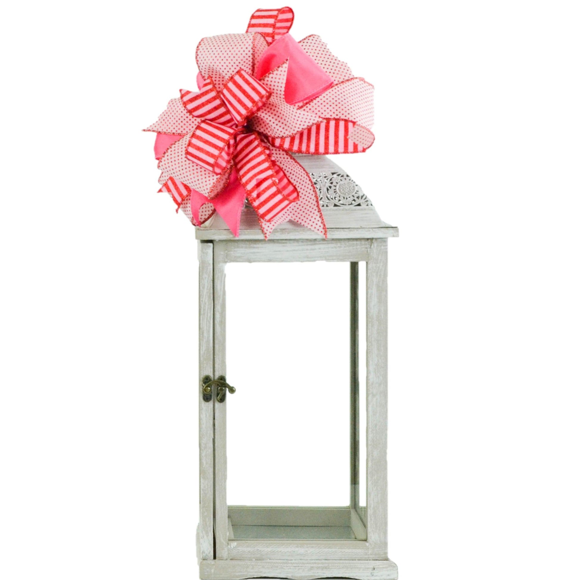Red Pink Vday Valentine's Day Lantern Wreath Bow - Burlap Wreath Embellishment for Making Your Own - Layered Full Handmade Farmhouse Already Made - Pink Door Wreaths