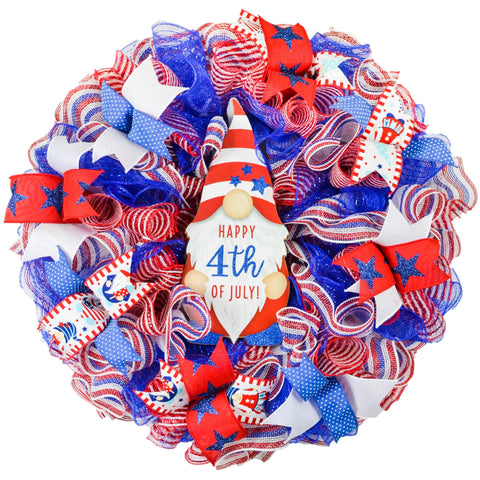 Red White And Blue Wreaths - Gnome Fourth of July Wreath - USA Happy 4th of July Decor - Pink Door Wreaths