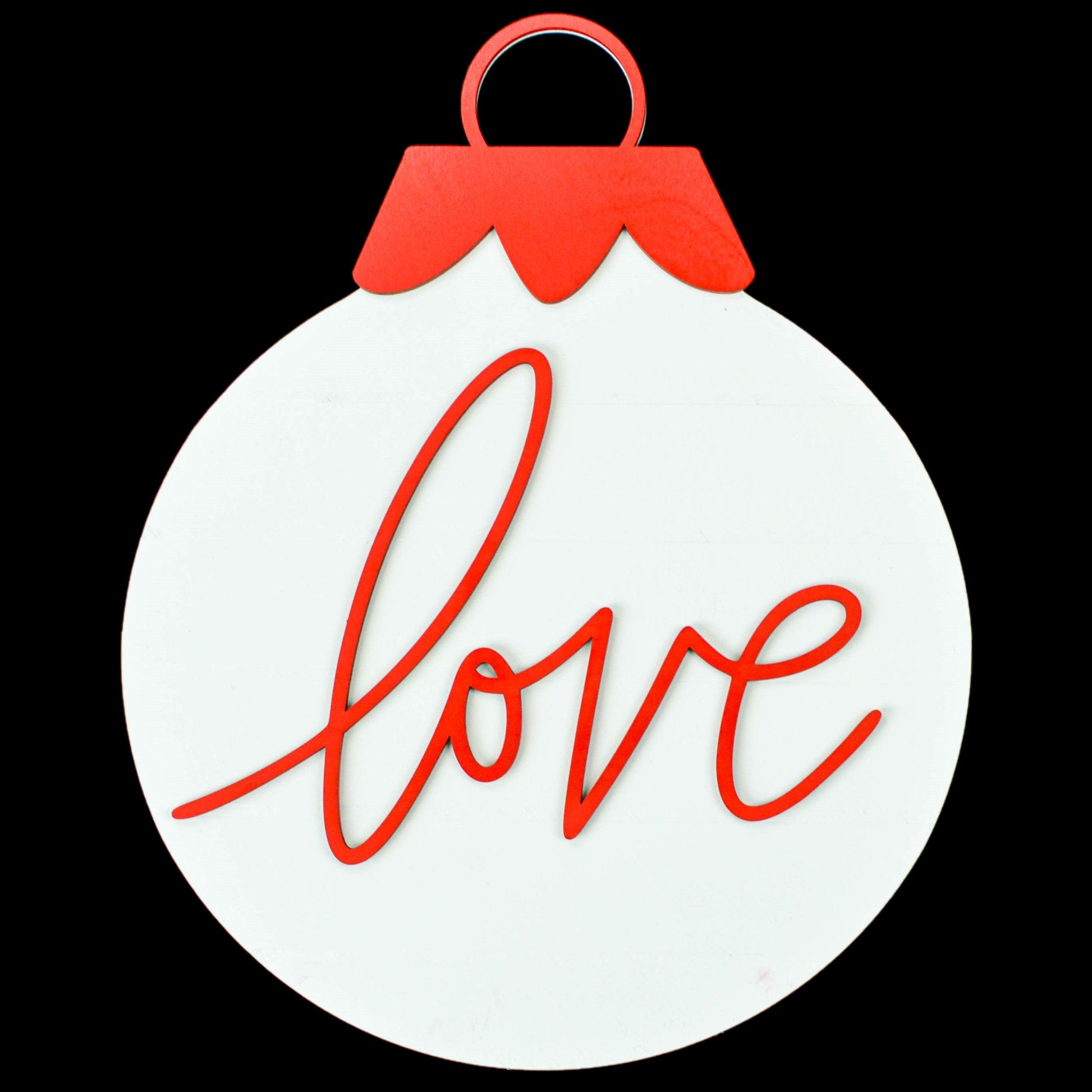 Red White Farmhouse Christmas Ornament | Shiplap Love Peace Joy Door Hanger - Pink Door Wreaths