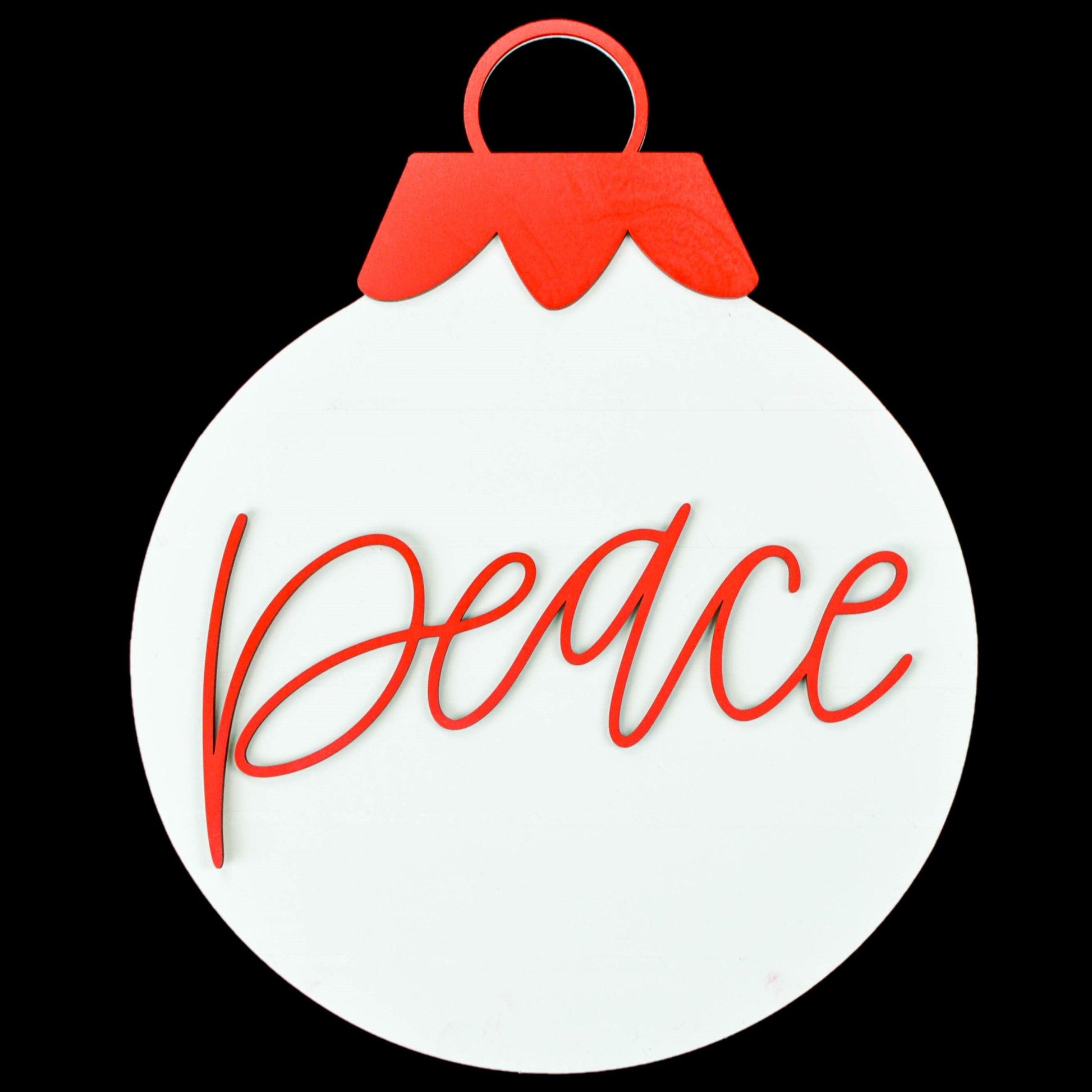 Red White Farmhouse Christmas Ornament | Shiplap Love Peace Joy Door Hanger - Pink Door Wreaths
