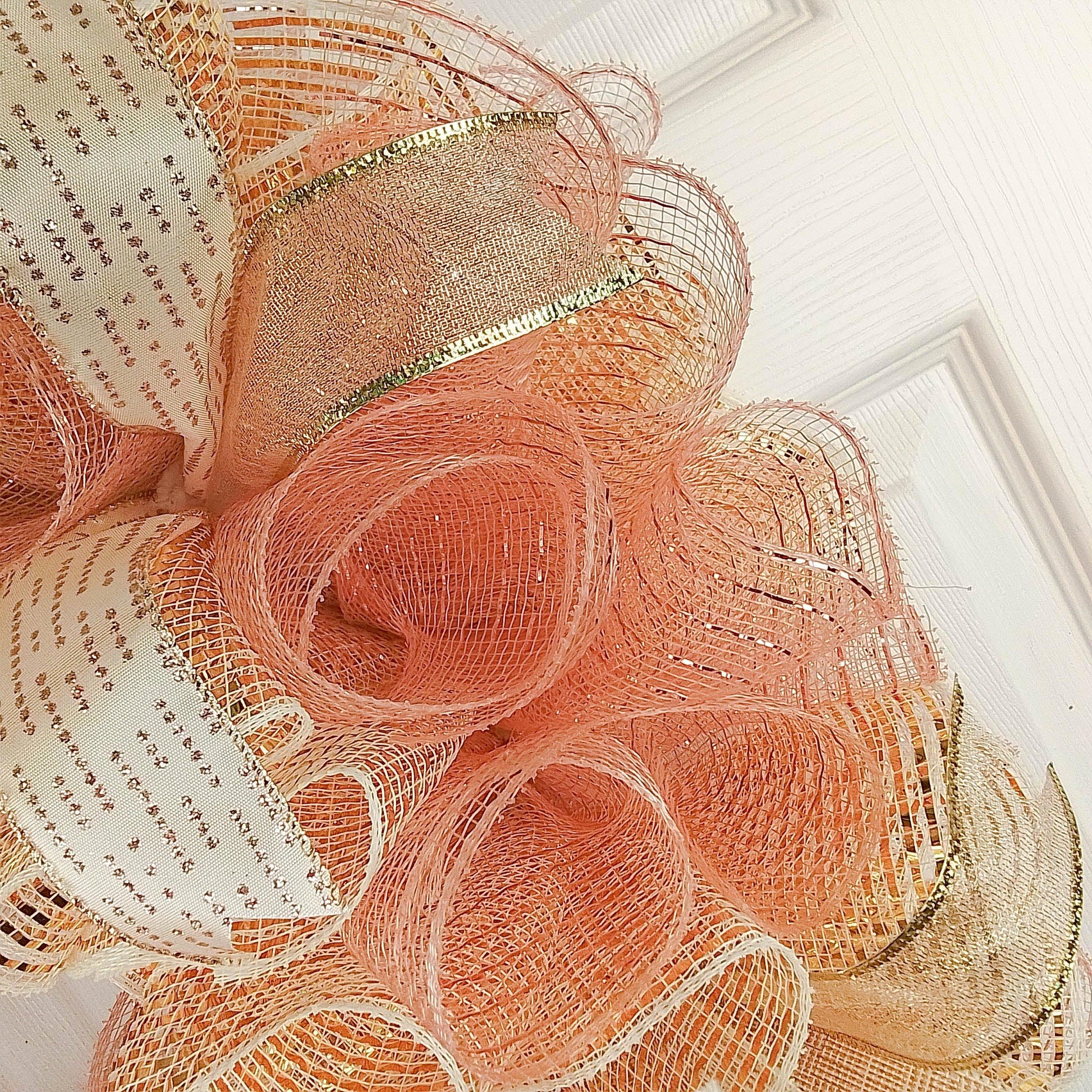 Rose Gold Mesh Outdoor Front Door Wreath | Mother's Day Wreath - Pink Door Wreaths