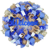 Royal Blue Welcome Wreath | Burlap Decor | Everyday Mother's Day Gift | Bridal Shower Present - Pink Door Wreaths