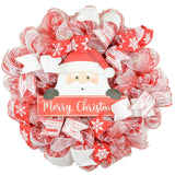 Santa Claus Merry Christmas Front Door Wreath - Red White Candy Cane Outside Decoration - Red White - Pink Door Wreaths