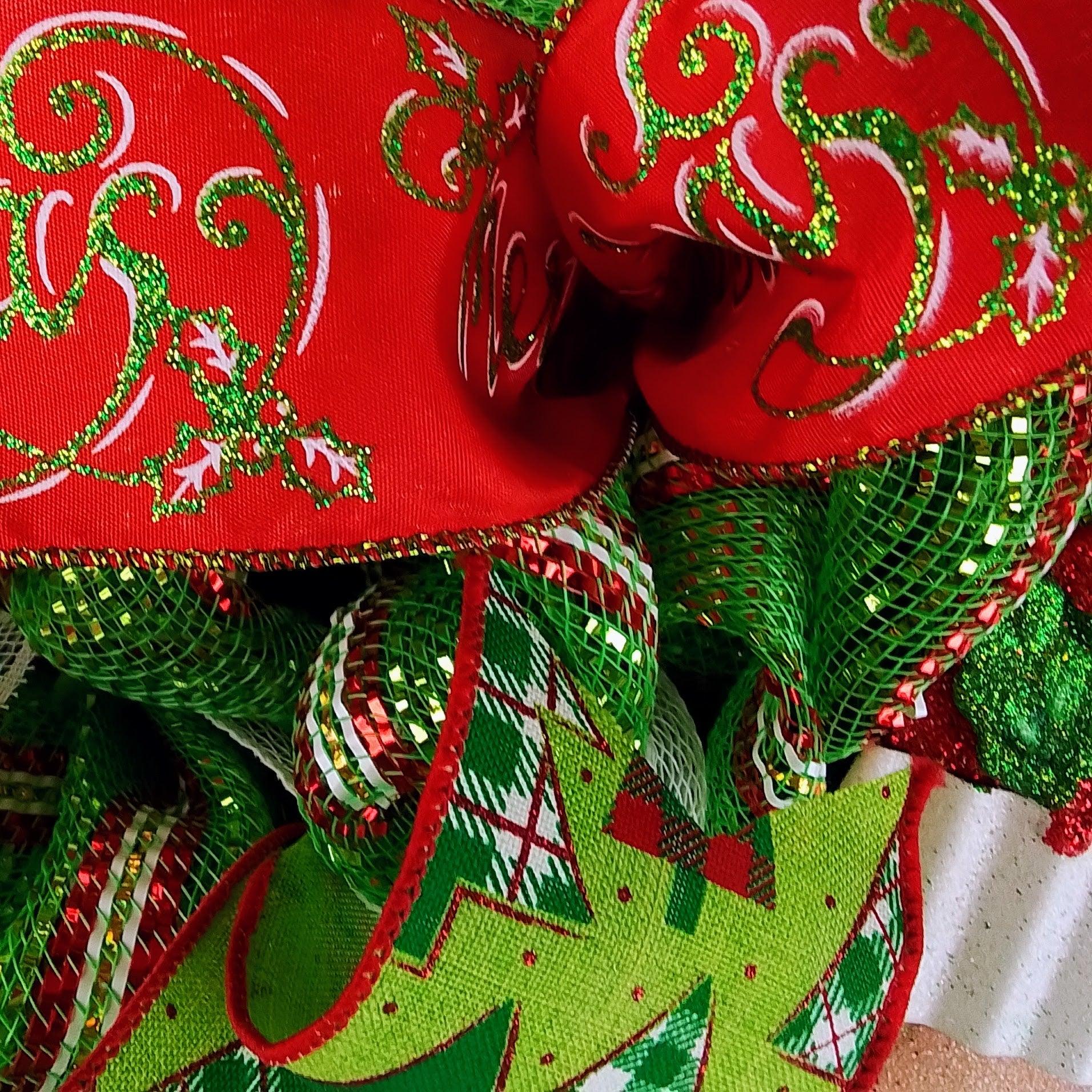 Santa Claus Wreath - Christmas Mesh Outdoor Front Door Decor - White Red Lime Green - Pink Door Wreaths