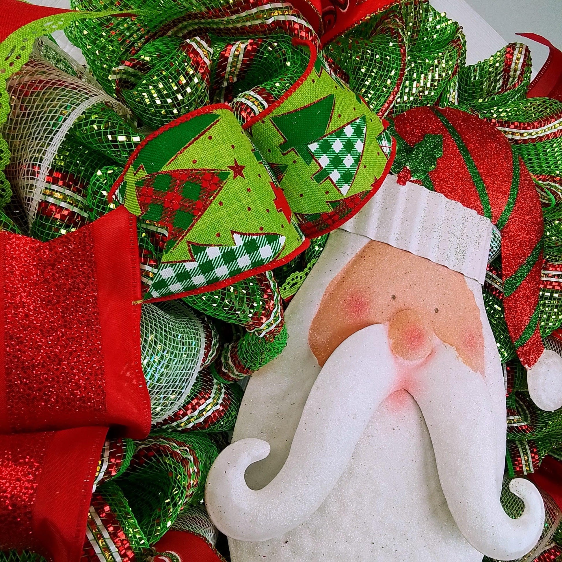 Santa Claus Wreath - Christmas Mesh Outdoor Front Door Decor - White Red Lime Green - Pink Door Wreaths