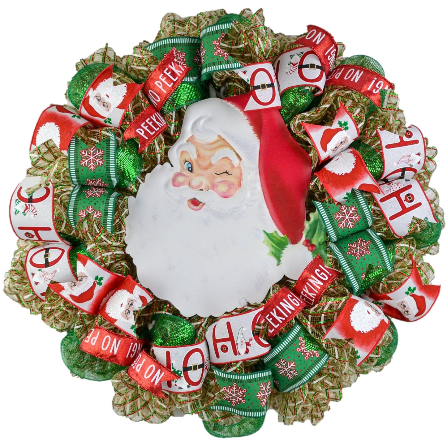 Santa Claus Wreath | Christmas Mesh Outdoor Front Door Wreath - Pink Door Wreaths