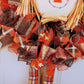 Scarecrow Wreath | Thanksgiving Deco Mesh Fall Front Door Wreath; Burlap Orange Brown Plaid - Pink Door Wreaths