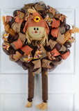 Scarecrow Wreath | Thanksgiving Deco Mesh Fall Front Door Wreath - Pink Door Wreaths