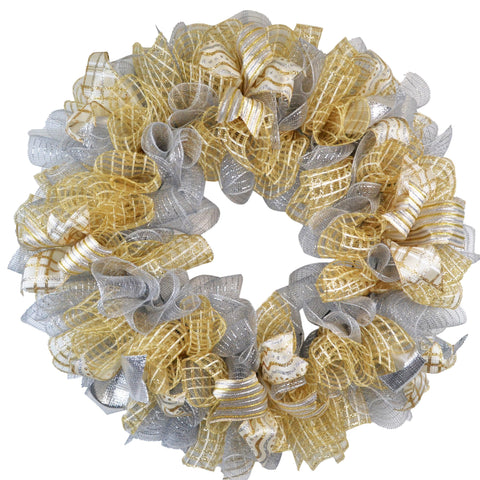 Silver Gold and Ivory Christmas Wreath : TB7 - Pink Door Wreaths