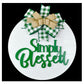 Simply Blessed Door Hanger - Farmhouse Shiplap Round Front Porch Decor - Buffalo Plaid White Black - Pink Door Wreaths