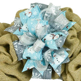 Snow Cold Weather Christmas Light Blue Black White Lantern Wreath Bow - Burlap Wreath Embellishment for Making Your Own - Layered Full Handmade Farmhouse Already Made - Pink Door Wreaths