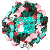 Snow Cute Snowman Wreaths - Turquoise Pink Snowflake Cold Front Door Wreath - Outdoor Christmas Decor - Winter Decor - Pink Door Wreaths