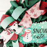 Snow Cute Snowman Wreaths - Turquoise Pink Snowflake Cold Front Door Wreath - Outdoor Christmas Decor - Winter Decor - Pink Door Wreaths