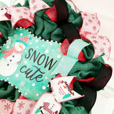 Snow Cute Snowman Wreaths - Turquoise Pink Snowflake Cold Front Door Wreath - Outdoor Christmas Decor - Winter Decor - Pink Door Wreaths