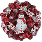 Snowman Wreath - Welcome Buffalo Plaid Christmas Mesh Front Door Wreath - Pink Door Wreaths