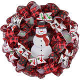 Snowman Wreath - Welcome Buffalo Plaid Christmas Mesh Front Door Wreath - Pink Door Wreaths