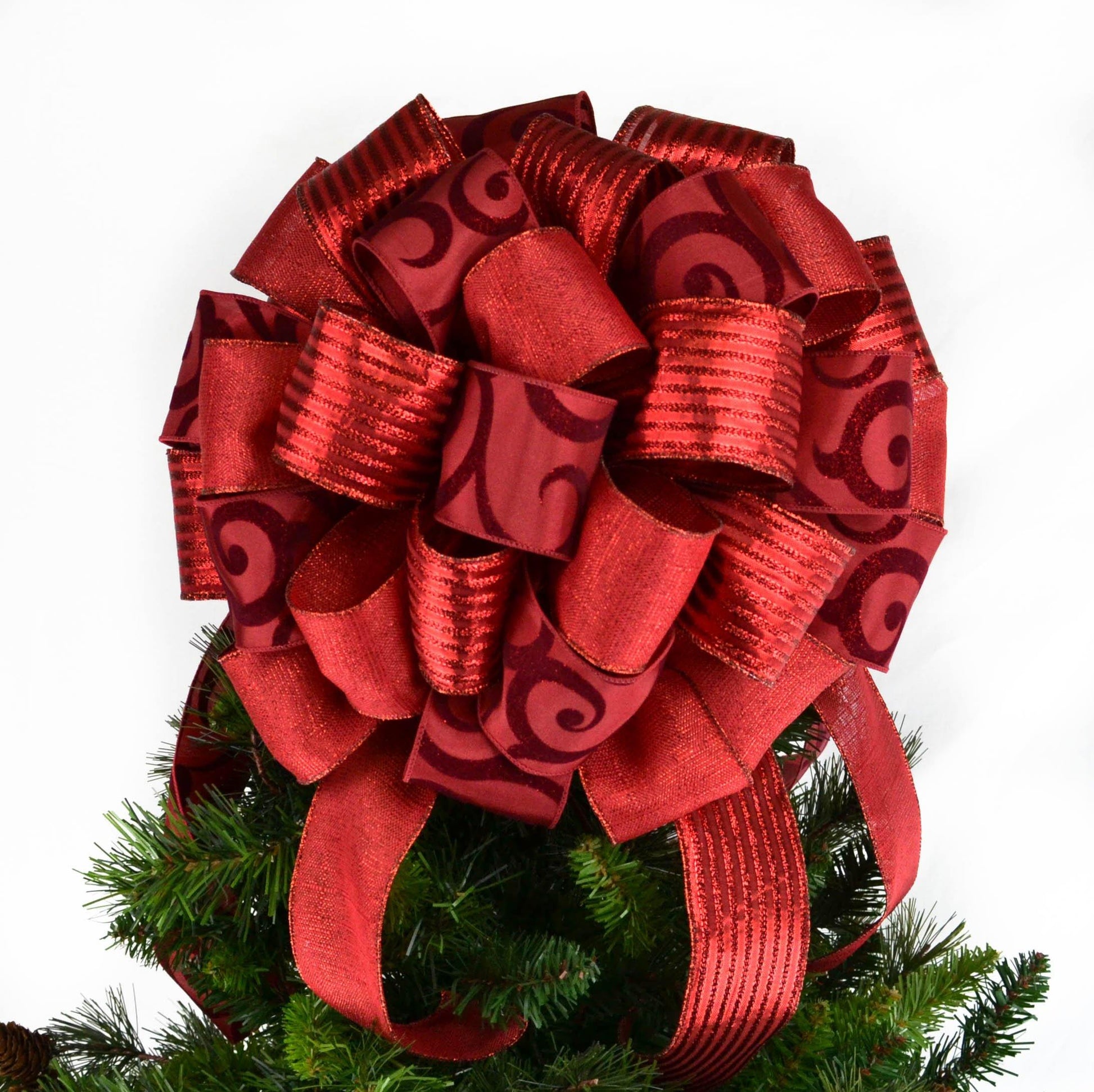 Solid Red Christmas Tree Topper Bow | Gift Bow - Pink Door Wreaths