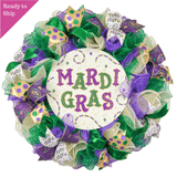 Sparkly Mardi Gras Wreath - White Gold Fat Tuesday Mesh Front Door Decor - Purple Emerald Green - Pink Door Wreaths