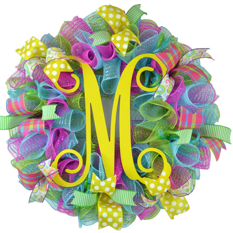 Spring and Summer Monogram Mesh Door Wreath : P1