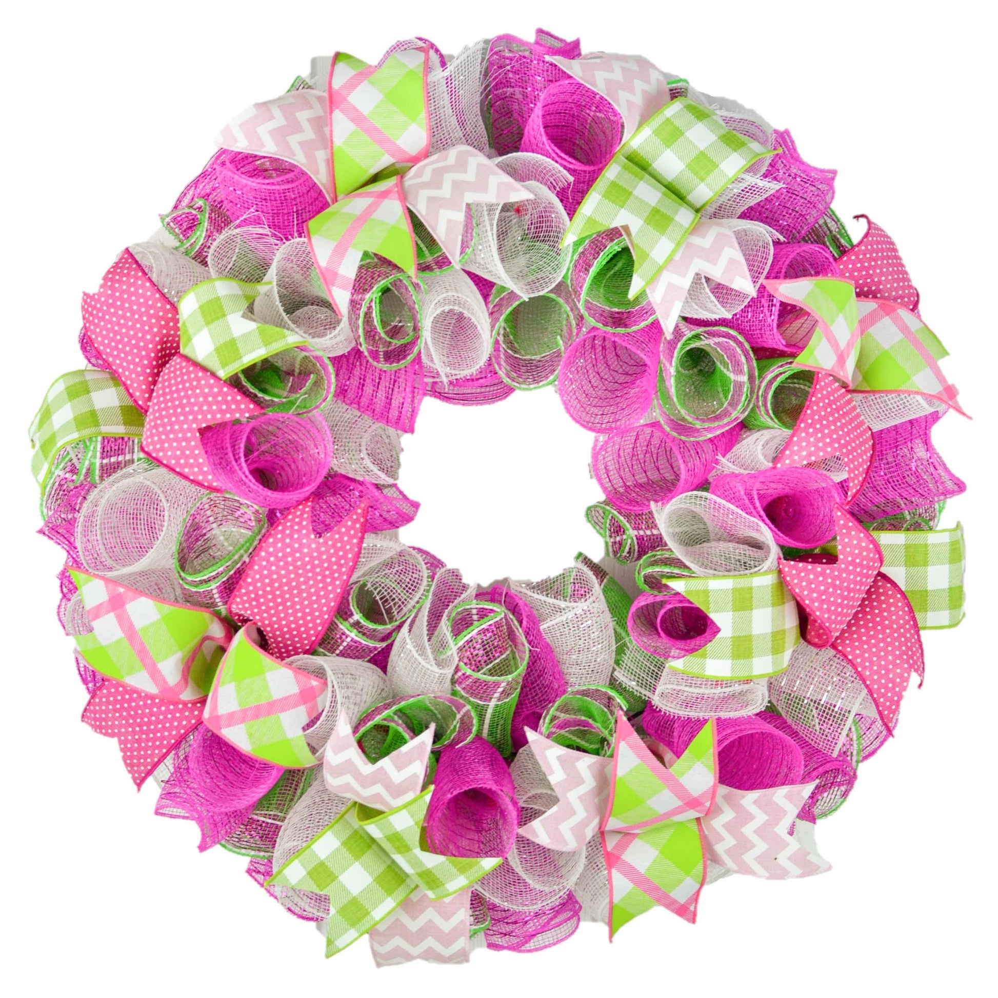 Spring Summer Door Wreath Mother's Day Gift - Everyday Door Decor - Pink Yellow Lime Green White - Pink Door Wreaths
