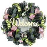 Spring Welcome Wreath | Floral Everyday Door Wreath | Moss Green Pink Ivory Black | Gift for Mom - Pink Door Wreaths