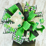 St. Patrick's Day Clover Black White Green Lantern Wreath Bow - Burlap Wreath Embellishment for Making Your Own - Layered Full Handmade Farmhouse Already Made - Pink Door Wreaths