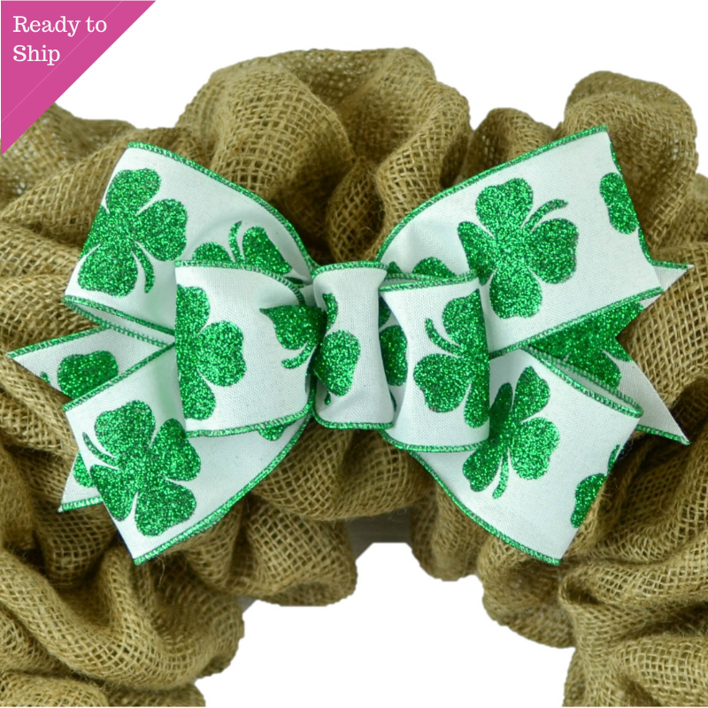 St Patricks Day Wreath Bow - Clover Wreath Embellishment for Making Your Own - Farmhouse Already Made - Pink Door Wreaths