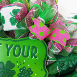 St Patricks Day Wreath - Get Your Green On - Lime Green White Pink Shamrock - Pink Door Wreaths