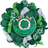 St Patricks Day Wreath - Kiss Me I'm Irish - Lime Green White Shamrock - Pink Door Wreaths