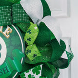 St Patricks Day Wreath - Kiss Me I'm Irish - Lime Green White Shamrock - Pink Door Wreaths