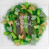 St Patricks Wreath | Clover Wreath | Welcome Day Mesh Door Wreath - Pink Door Wreaths