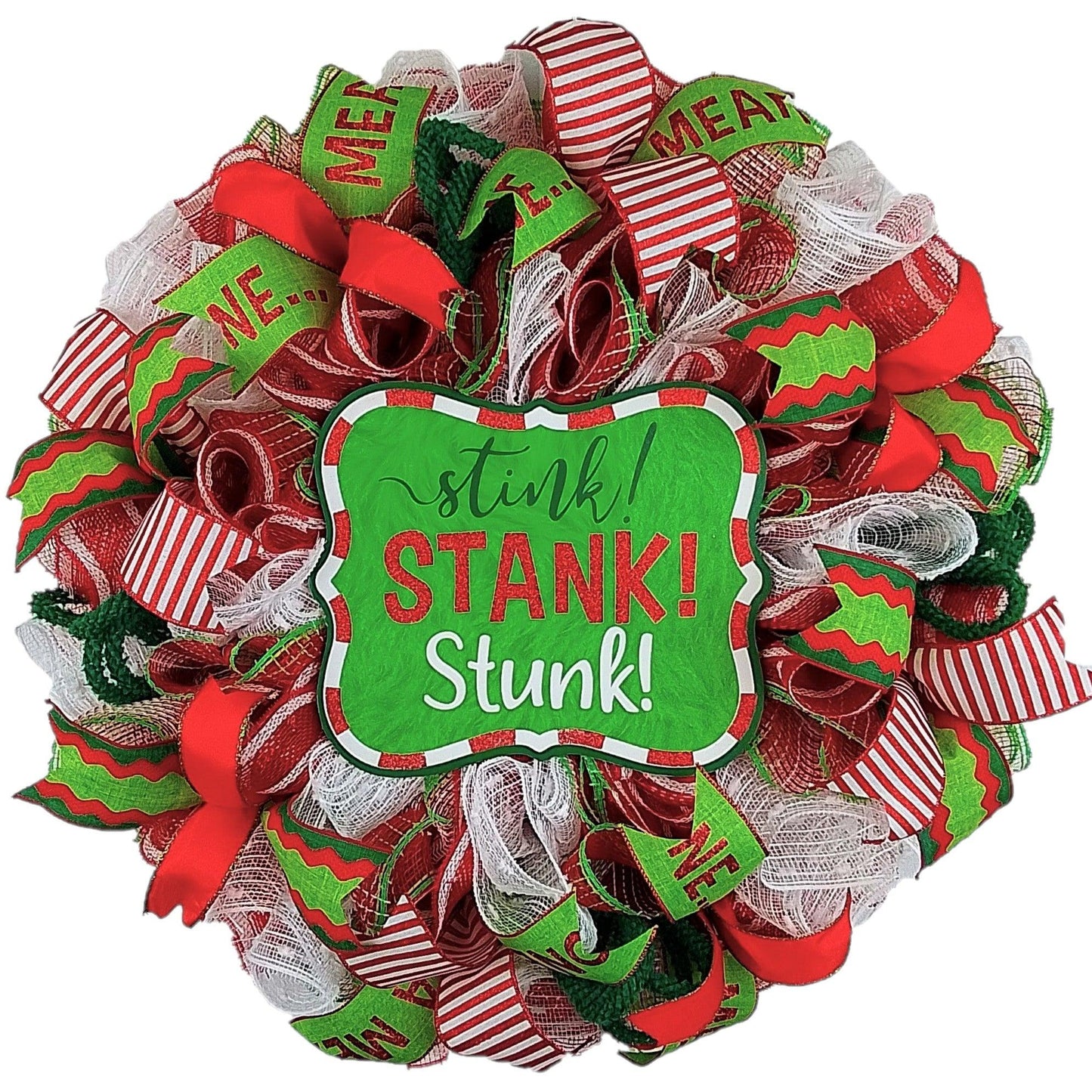 Stink Stank Stunk Christmas Wreath - Xmas Mesh Door Decor - Holiday Decorations - Red White Emerald Lime Green - Pink Door Wreaths