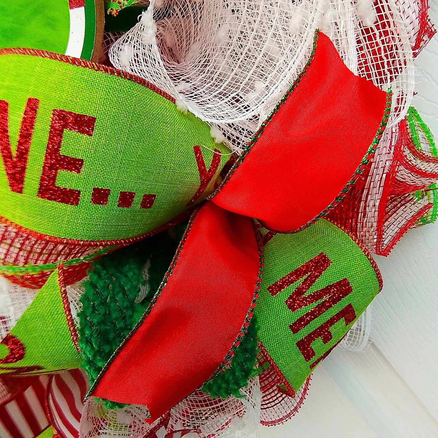 Stink Stank Stunk Christmas Wreath - Xmas Mesh Door Decor - Holiday Decorations - Red White Emerald Lime Green - Pink Door Wreaths