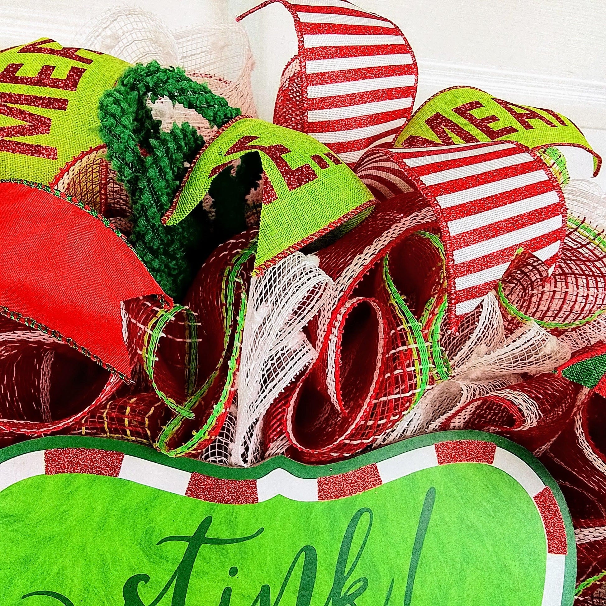 Stink Stank Stunk Christmas Wreath - Xmas Mesh Door Decor - Holiday Decorations - Red White Emerald Lime Green - Pink Door Wreaths