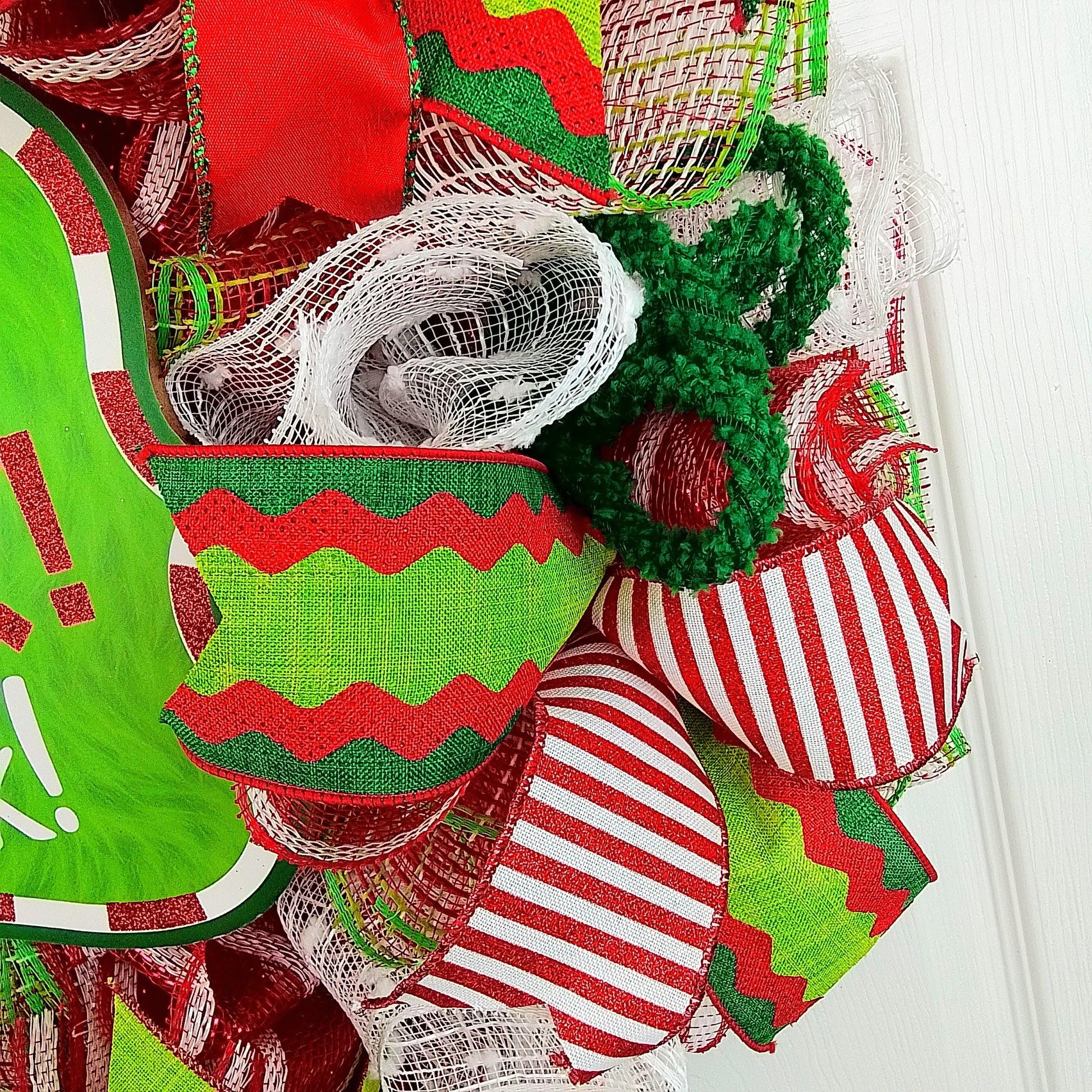 Stink Stank Stunk Christmas Wreath - Xmas Mesh Door Decor - Holiday Decorations - Red White Emerald Lime Green - Pink Door Wreaths