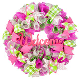 Summer Door Wreath | Spring Everyday Door Wreath; Pink Yellow Lime Green White : P6 - Pink Door Wreaths