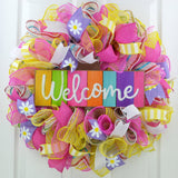 Summer Spring Welcome Door Wreath | Mother's Day Gift | Pink Purple Yellow White - Pink Door Wreaths