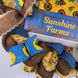 Sunshine Farms Wreath - Sunflower Farm Truck Thanksgiving Front Door Wreath - Brown Navy Burlap Yellow - Pink Door Wreaths