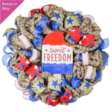 Sweet Freedom Fourth of July Mesh Door Wreath - Independence Day - Pink Door Wreaths