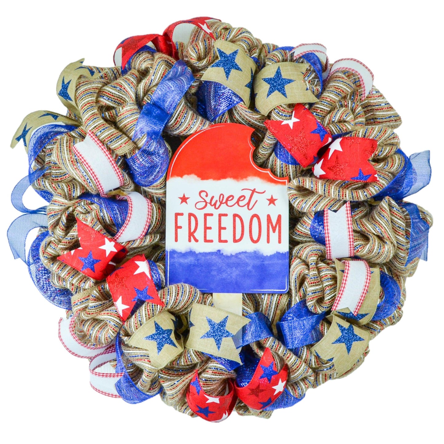 Sweet Freedom Fourth of July Mesh Door Wreath - Independence Day - Pink Door Wreaths