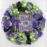 Trick or Treat Frankenstein Halloween Wreaths - Front Door Decorations - Pink Door Wreaths
