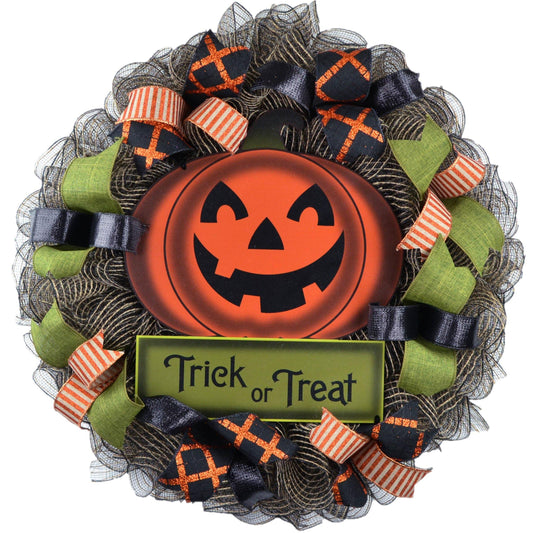 Trick or Treat Pumpkin Door Wreaths - Halloween Jack O Lantern Thanksgiving - Pink Door Wreaths